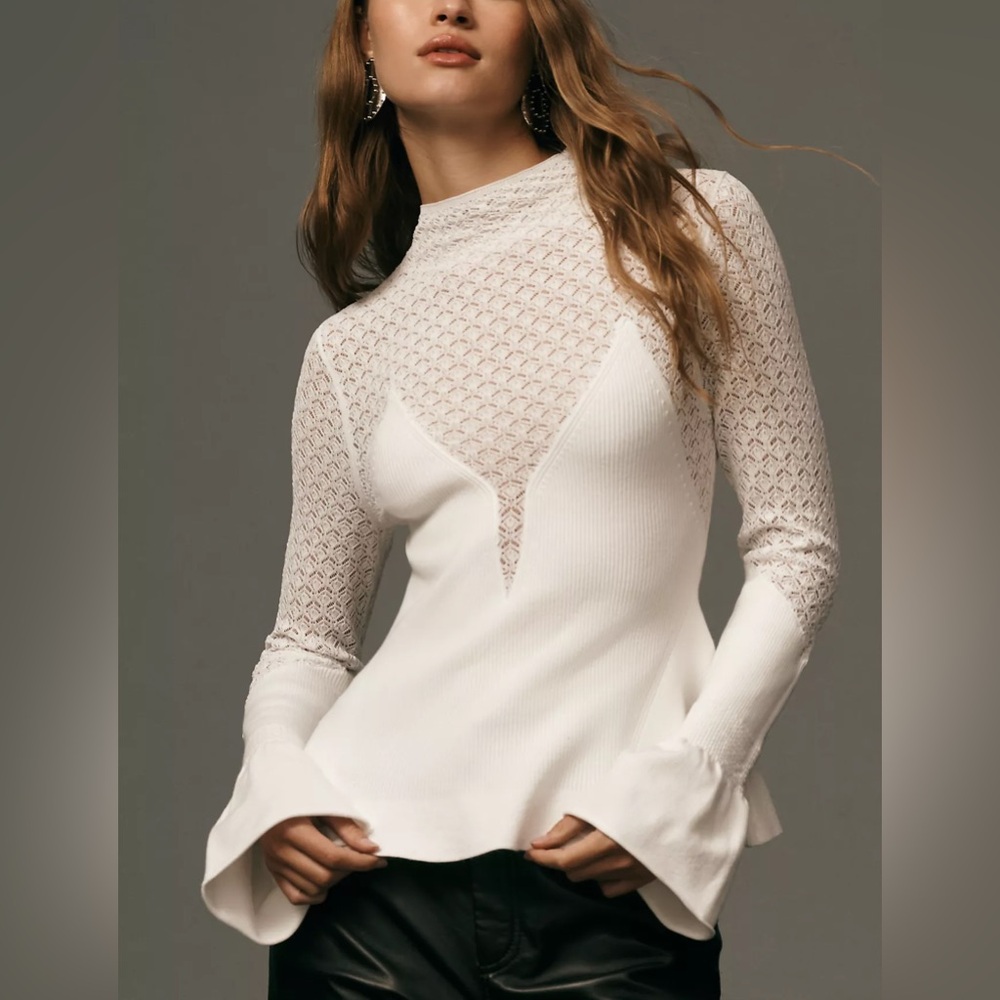 By Anthropologie Mixed-Lace Turtleneck Sweater
